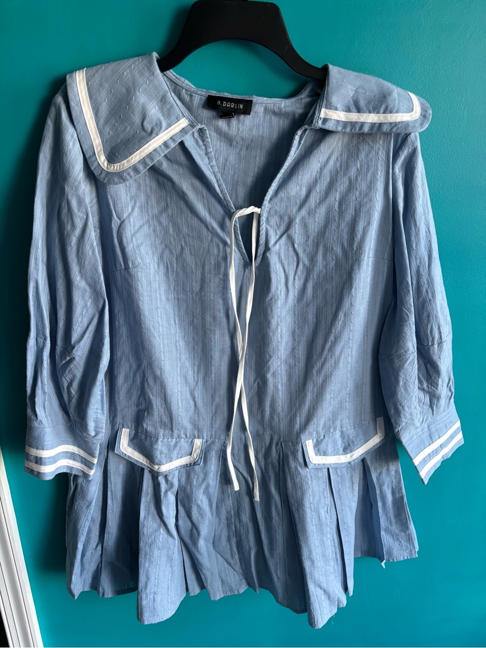 Blue Sailor Collar Peplum Tunic/Mini with White Trim